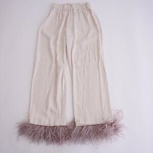Sleeper Cream Party Pajama Elastic Waist Feather Trim Pants S